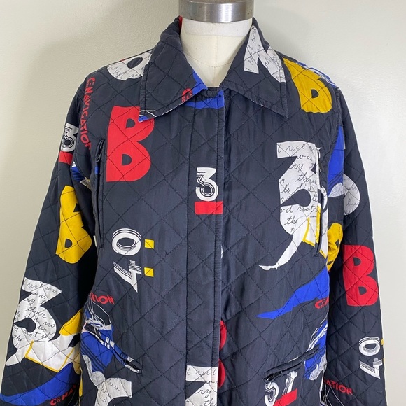 VINTAGE 100% SILK QUILTED PATTERNED NAUTICAL BUTTON UP JACKET WITH MATCHING SASH - Picture 8 of 17